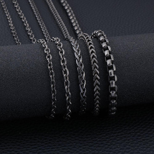 KALEN Stainless Steel Matte Long Linking Chain Necklace Men Brushed Snake Chain Box Chain Choker Necklace Jewelry Accessories.