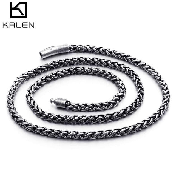 KALEN Vintage Stainless Steel 65cm Whip Chain Necklace Men Brushed Link Chain Biker Jewelry Accessories.