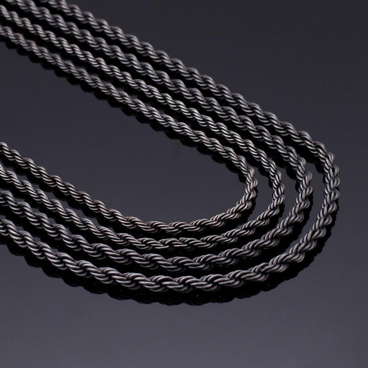 KALEN 4/5mm Stainless Steel Long Rope Twisted Chain Vintage Black Necklace For Men's Jewelry.