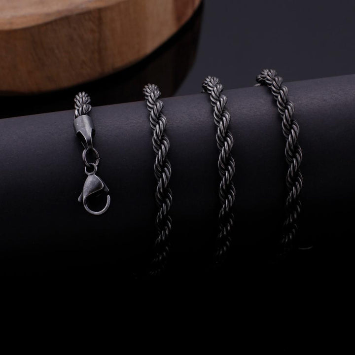 KALEN 4/5mm Stainless Steel Long Rope Twisted Chain Vintage Black Necklace For Men's Jewelry.