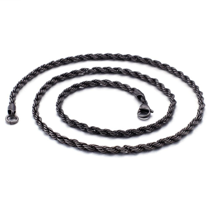 KALEN 4/5mm Stainless Steel Long Rope Twisted Chain Vintage Black Necklace For Men's Jewelry.