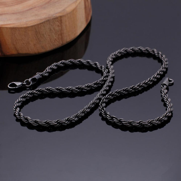 KALEN 4/5mm Stainless Steel Long Rope Twisted Chain Vintage Black Necklace For Men's Jewelry.