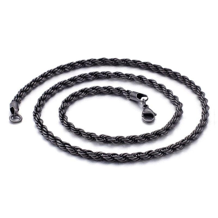 KALEN 4/5mm Stainless Steel Long Rope Twisted Chain Vintage Black Necklace For Men's Jewelry.