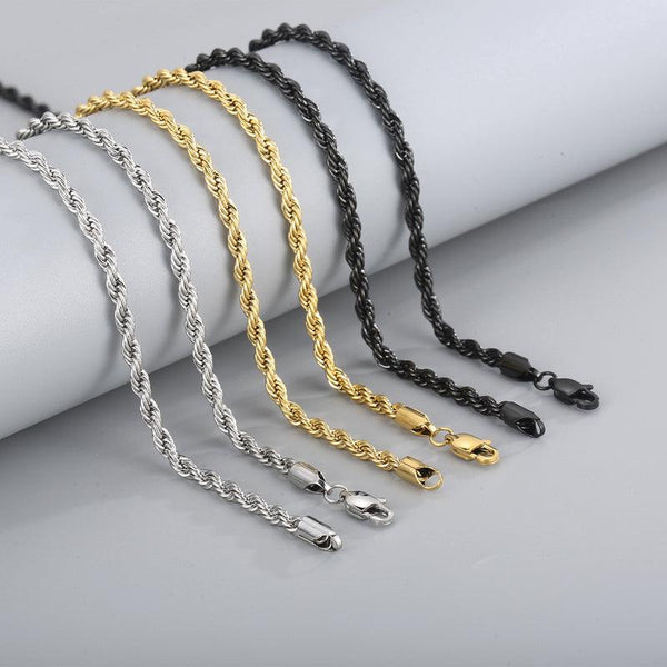 4/6/8mm Twist Rope Chain Necklaces Stainless Steel PVD Gold Black Plated - kalen