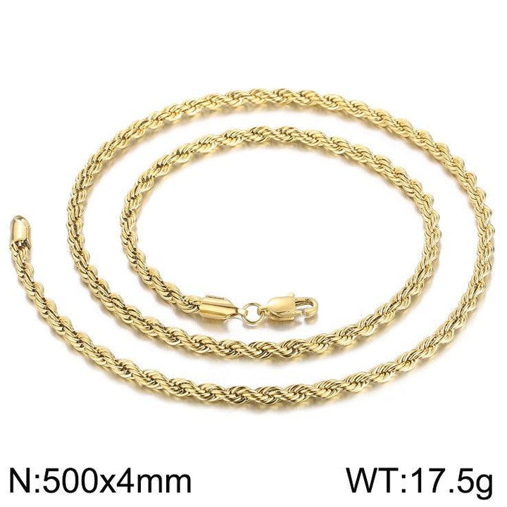 4/6/8mm Twist Rope Chain Necklaces Stainless Steel PVD Gold Black Plated - kalen