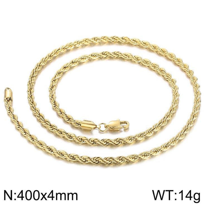 4/6/8mm Twist Rope Chain Necklaces Stainless Steel PVD Gold Black Plated - kalen