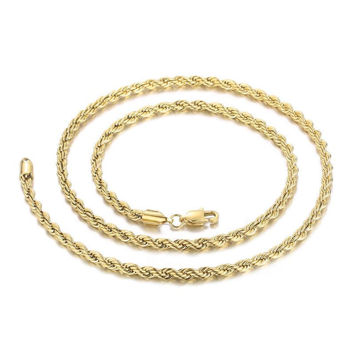 4/6/8mm Twist Rope Chain Necklaces Stainless Steel PVD Gold Black Plated - kalen