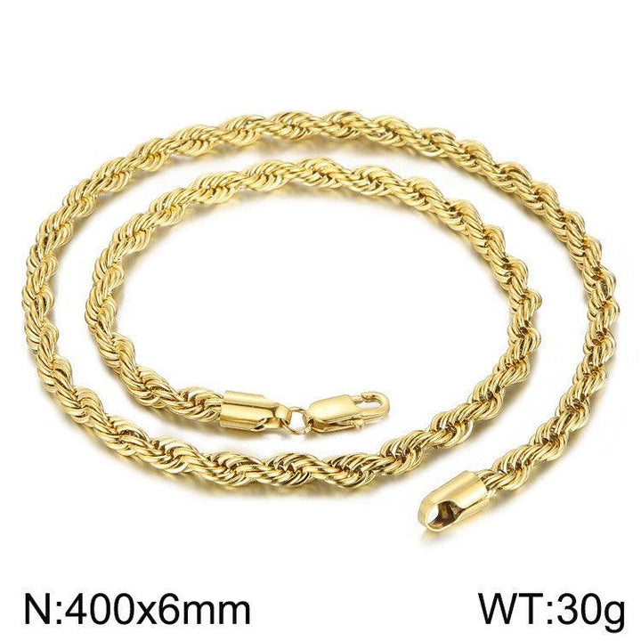 4/6/8mm Twist Rope Chain Necklaces Stainless Steel PVD Gold Black Plated - kalen