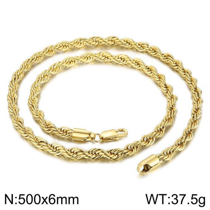 4/6/8mm Twist Rope Chain Necklaces Stainless Steel PVD Gold Black Plated - kalen