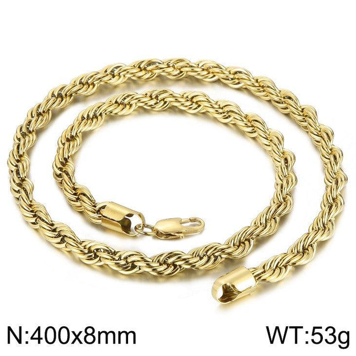 4/6/8mm Twist Rope Chain Necklaces Stainless Steel PVD Gold Black Plated - kalen