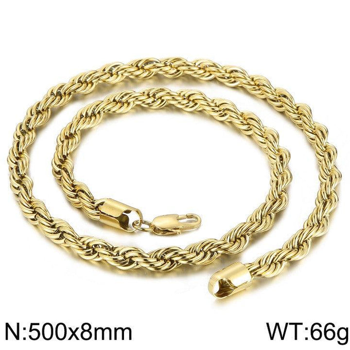 4/6/8mm Twist Rope Chain Necklaces Stainless Steel PVD Gold Black Plated - kalen