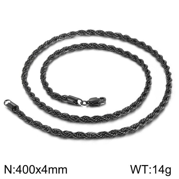 4/6/8mm Twist Rope Chain Necklaces Stainless Steel PVD Gold Black Plated - kalen