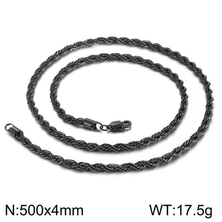 4/6/8mm Twist Rope Chain Necklaces Stainless Steel PVD Gold Black Plated - kalen