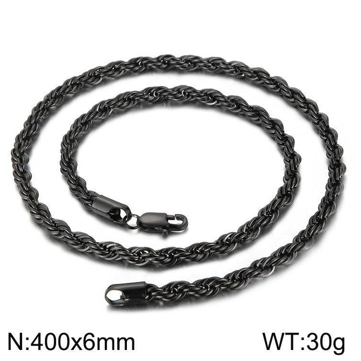 4/6/8mm Twist Rope Chain Necklaces Stainless Steel PVD Gold Black Plated - kalen