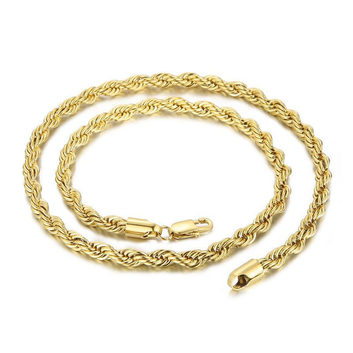 4/6/8mm Twist Rope Chain Necklaces Stainless Steel PVD Gold Black Plated - kalen