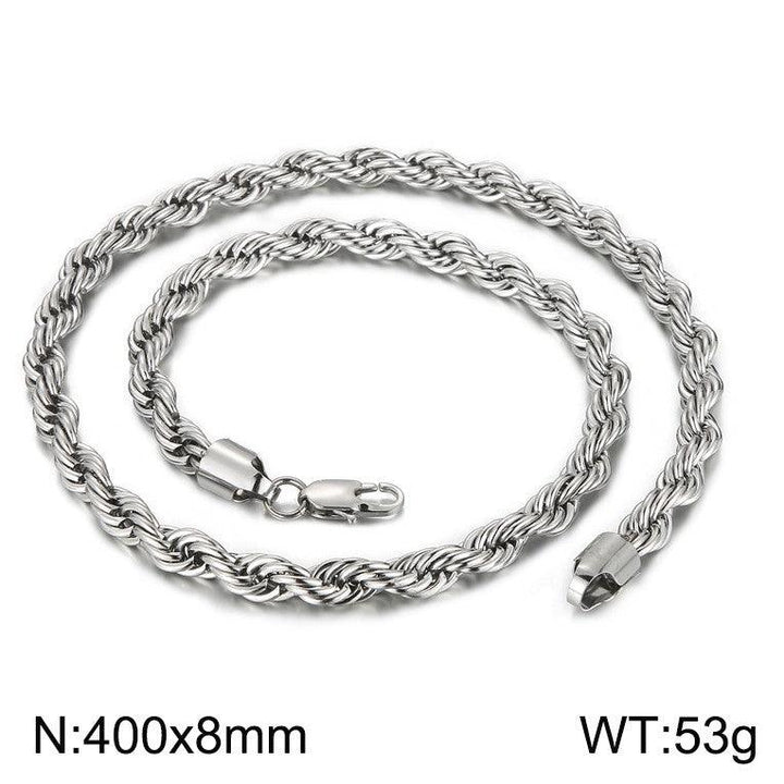 4/6/8mm Twist Rope Chain Necklaces Stainless Steel PVD Gold Black Plated - kalen