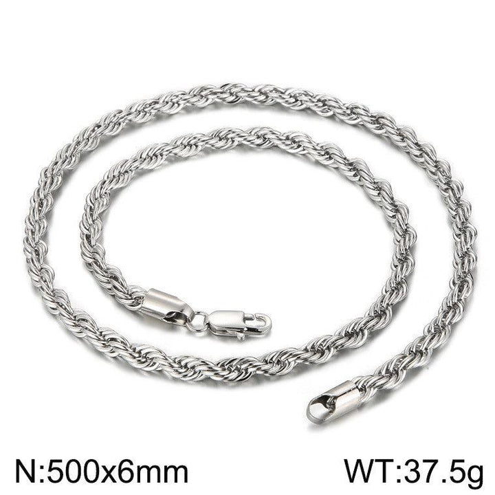 4/6/8mm Twist Rope Chain Necklaces Stainless Steel PVD Gold Black Plated - kalen