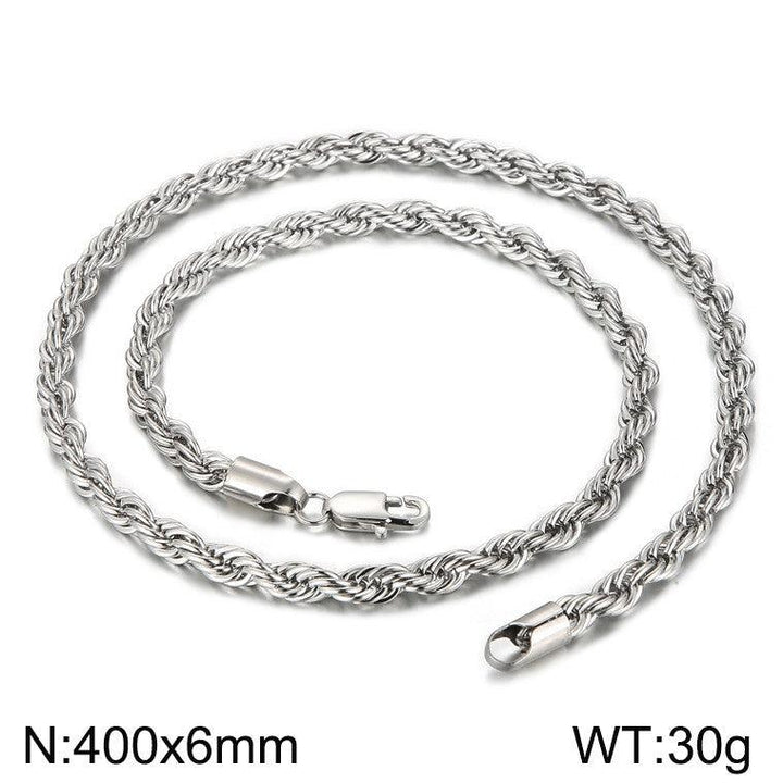 4/6/8mm Twist Rope Chain Necklaces Stainless Steel PVD Gold Black Plated - kalen