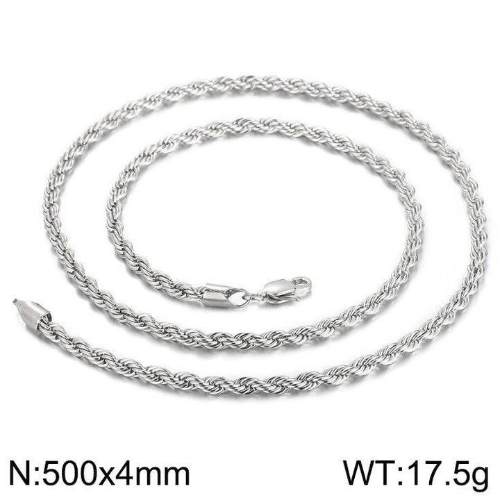 4/6/8mm Twist Rope Chain Necklaces Stainless Steel PVD Gold Black Plated - kalen