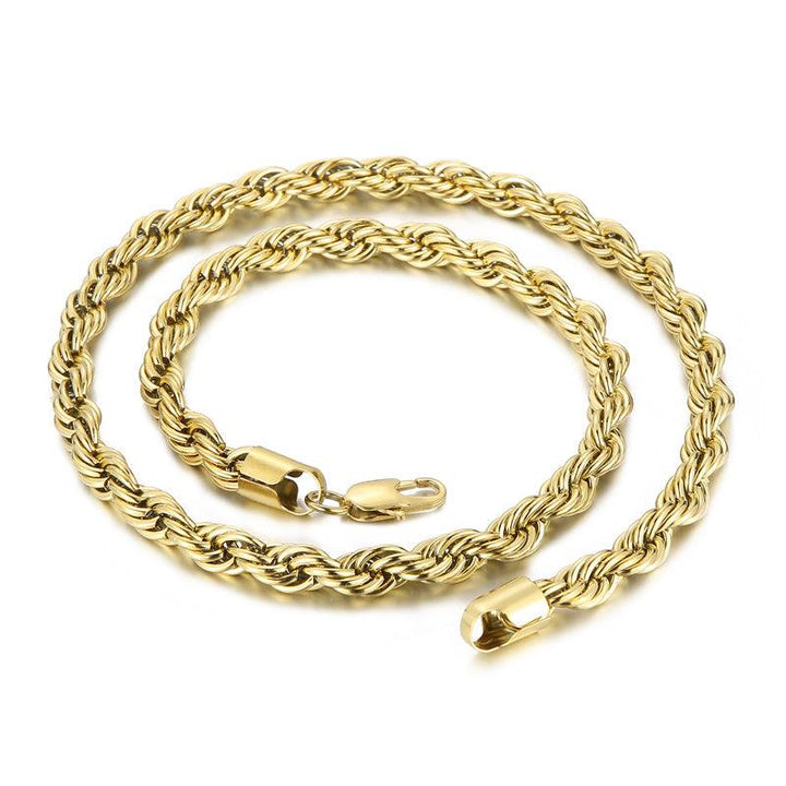 4/6/8mm Twist Rope Chain Necklaces Stainless Steel PVD Gold Black Plated - kalen