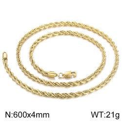 4/6/8mm Twist Rope Chain Necklaces Stainless Steel PVD Gold Black Plated - kalen