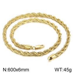 4/6/8mm Twist Rope Chain Necklaces Stainless Steel PVD Gold Black Plated - kalen