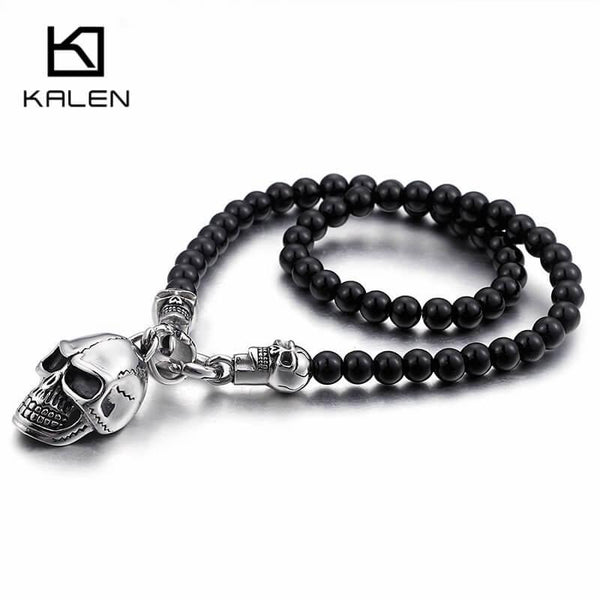 KALEN African Glass Beads 47cm 50cm 60cm 75cm Chain Necklaces Men Punk Stainless Steel Skull Pendant Statement Choker Jewelry.
