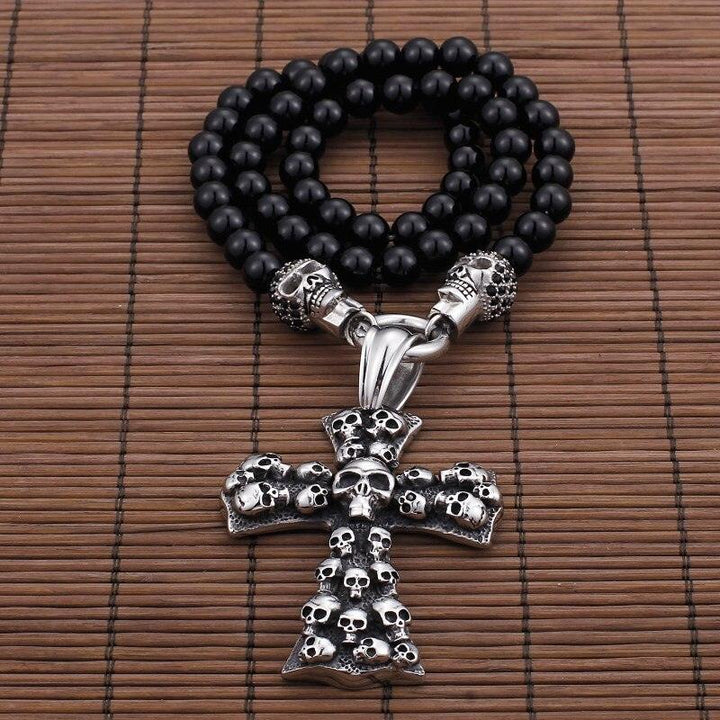 KALEN African Glass Beads 47cm 50cm 60cm 75cm Chain Necklaces Men Punk Stainless Steel Skull Pendant Statement Choker Jewelry.