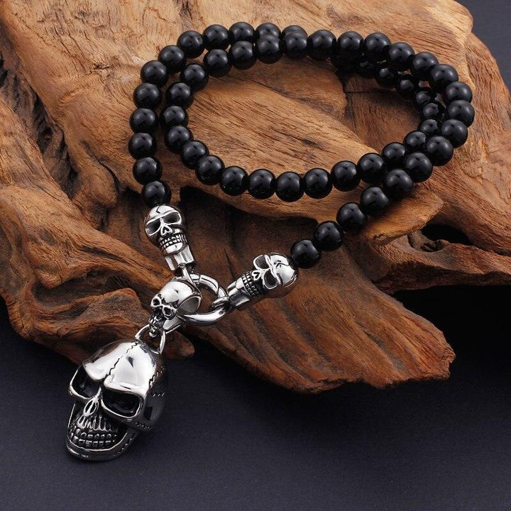 KALEN African Glass Beads 47cm 50cm 60cm 75cm Chain Necklaces Men Punk Stainless Steel Skull Pendant Statement Choker Jewelry.