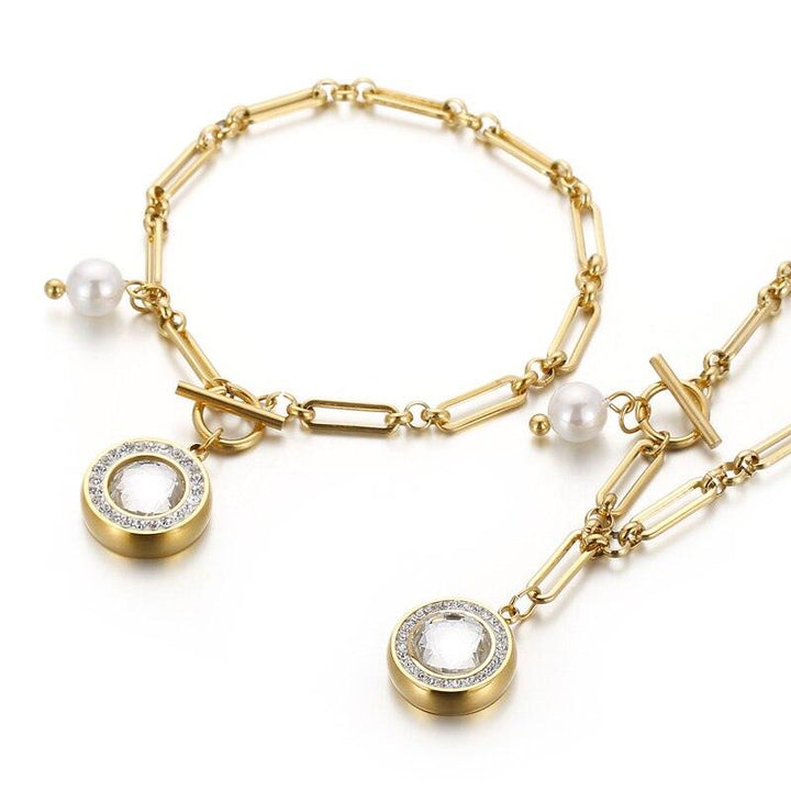 Kalen Zircon Delicate Christmas Gift Necklaces &amp; Bracelets Set Bohemian Pearl Beads Charm Chunky Links Chain for Women Jewelry.