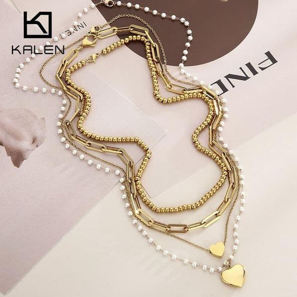 KALEN 4pcs/Set INS Beads Rectangle Chain Choker Necklace for Women Fashion Stacking Chain Femme Jewelry.