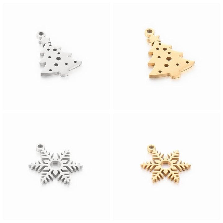 5 Pcs Stainless Steel Snowflake / Tree Connector Ladies Gift DIY Jewelry Accessories Necklace Pendant Christmas Decoration.