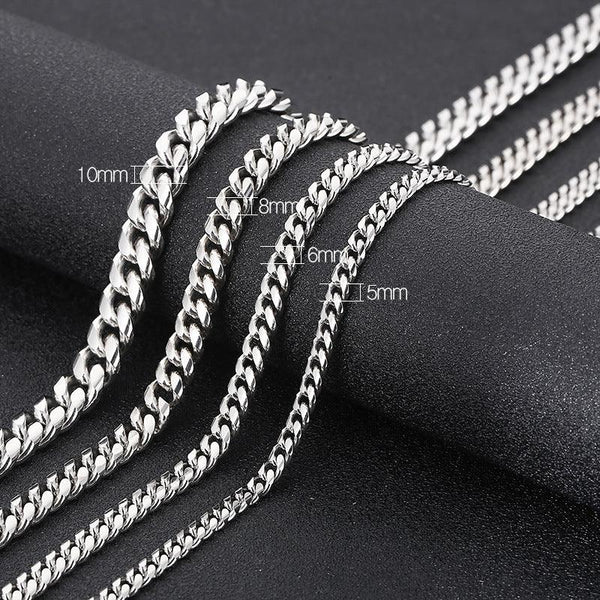 5/6/8/10mm Polished Miami Cuban Link Chain Necklace With Lobster Clap - kalen