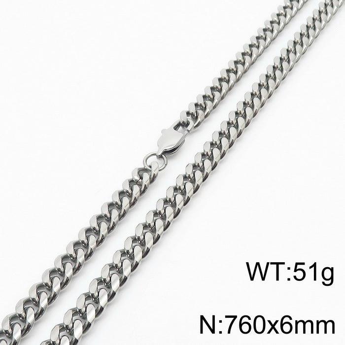 5/6/8mm Polished Miami Cuban Chain Necklace with Lobster Clap - kalen