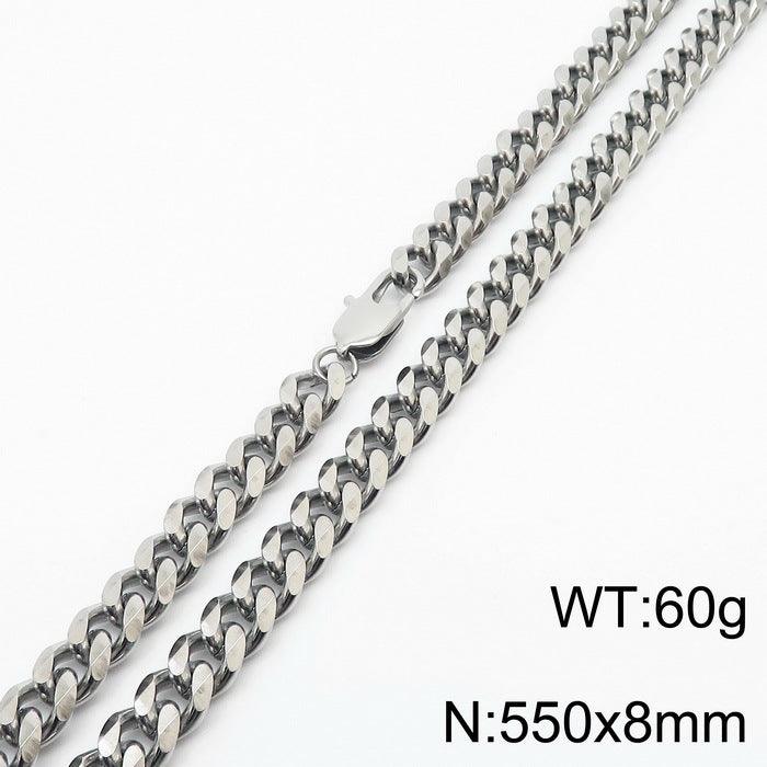 5/7/8mm Polished 6-Side Cut Curb Cuban Chain Necklace with Lobster Clap - kalen