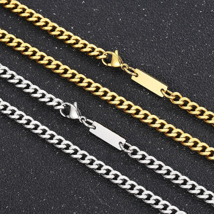 5mm Cuban Link Chain ID Bracelet Necklace With Lobster Clap - kalen