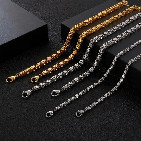 5mm Flower Byzantine Chain Bracelet Necklace Jewelry Set - kalen