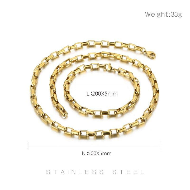 KALEN Stainless Steel Link Box Chain Necklace Bracelet Set For Women Gold Silver Color Chain Bracelet Jewelry Gift.