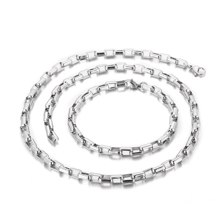 KALEN Stainless Steel Link Box Chain Necklace Bracelet Set For Women Gold Silver Color Chain Bracelet Jewelry Gift.