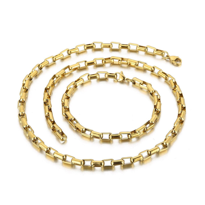 KALEN Stainless Steel Link Box Chain Necklace Bracelet Set For Women Gold Silver Color Chain Bracelet Jewelry Gift.