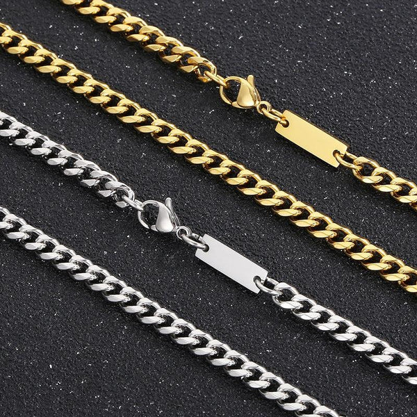 5mm Polished 6-Side Cut Curb Cuban Chain ID Bracelet Necklace with Lobster Clap - kalen