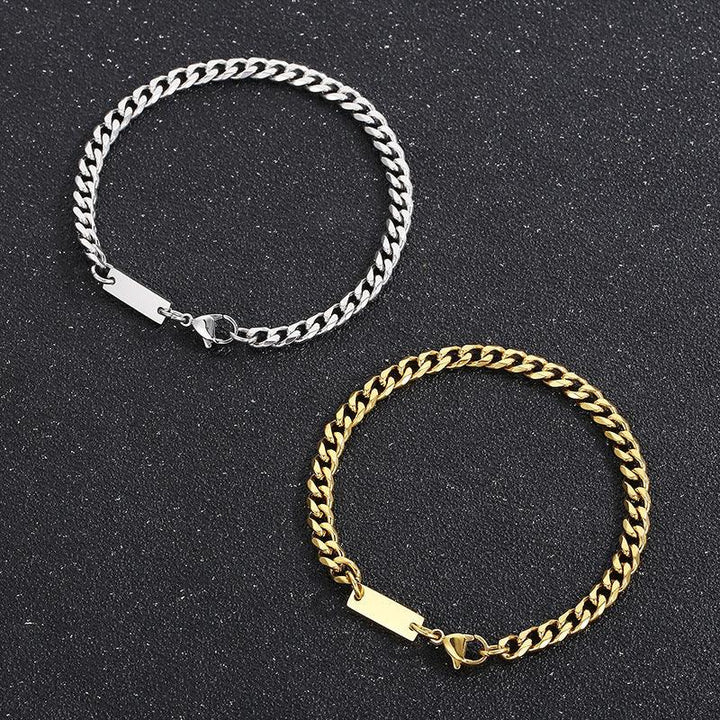 5mm Polished 6-Side Cut Curb Cuban Chain ID Bracelet Necklace with Lobster Clap - kalen