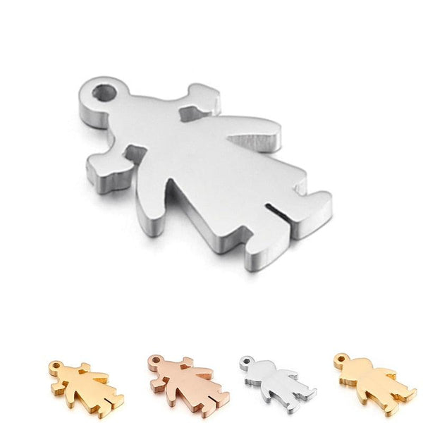 5Pcs/Lot Boy and Girl Pendant Jewelry Making Necklaces DIY Bracelet Family Children Stainless Steel.
