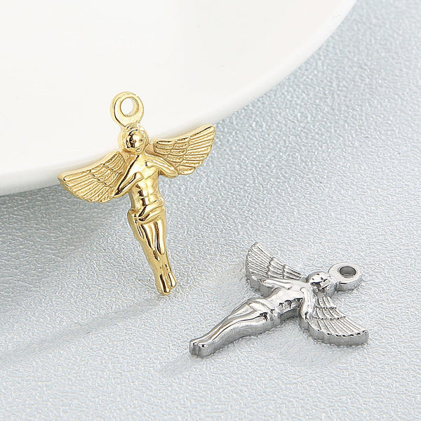 5pcs/Lot Charms Angel Fairy 25x20mm Stainless Steel Silver Gold Color Pendants Jewelry Making DIY Angel Charms Handmade Craft.