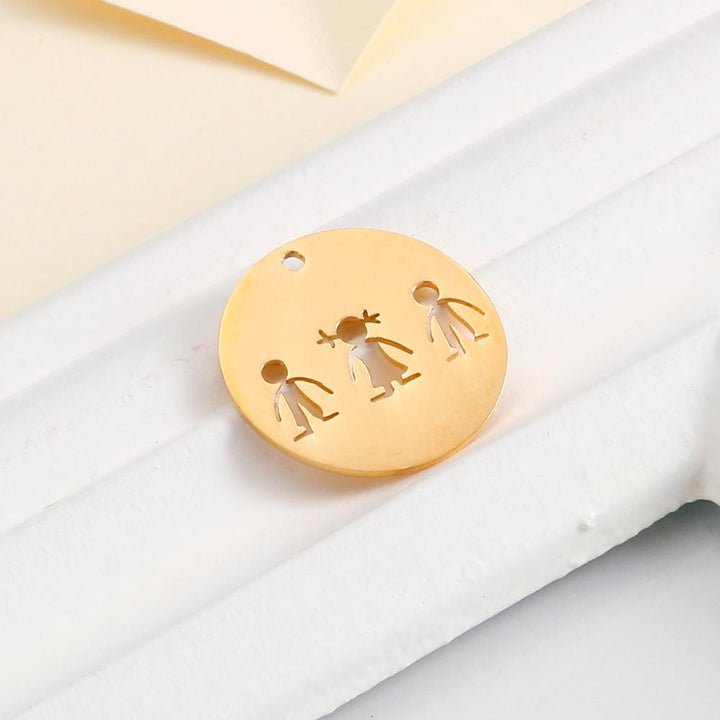 5Pcs/Lot Round Hollow Child Charms Disk Stainless Steel Mirror Polish Love Boy Girl Letter DIY Charm Pendant 25mm.