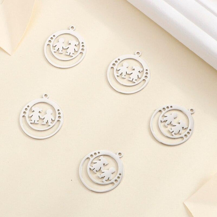 5Pcs/Lot Round Hollow Child Charms Disk Stainless Steel Mirror Polish Love Boy Girl Letter DIY Charm Pendant 25mm.