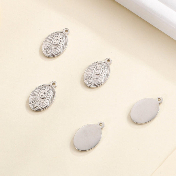 5pcs/lot Stainless Steel Gold Lock Medal Coin Charms Virgin Maria Angel Crown Life Tree Pendants for Diy Necklace Jewelry Making.
