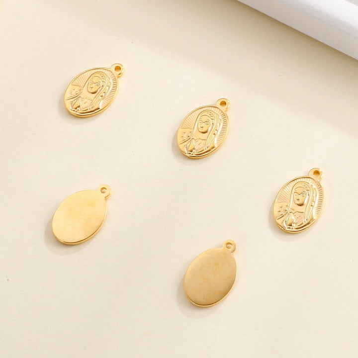 5pcs/lot Stainless Steel Gold Lock Medal Coin Charms Virgin Maria Angel Crown Life Tree Pendants for Diy Necklace Jewelry Making.
