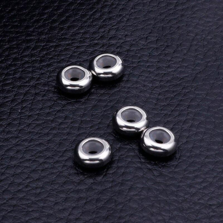 5pcs/lot Stainless Steel Spacer Beads Stopper Bead With Silicone Fit Slider For DIY Bracelet Jewelry Making.