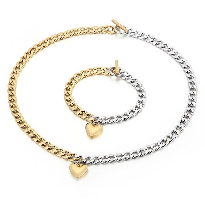 KALEN 6 Styles Stainless Steel Jewelry Set Heart Girl Butterfly Key and I Love Mom Charm Pendant Necklace Bracelet Set.